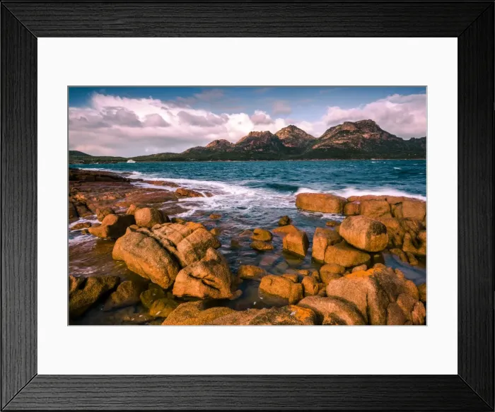 Framed Print : View to the Freycinet Peninsula Hazards from Coles Bay