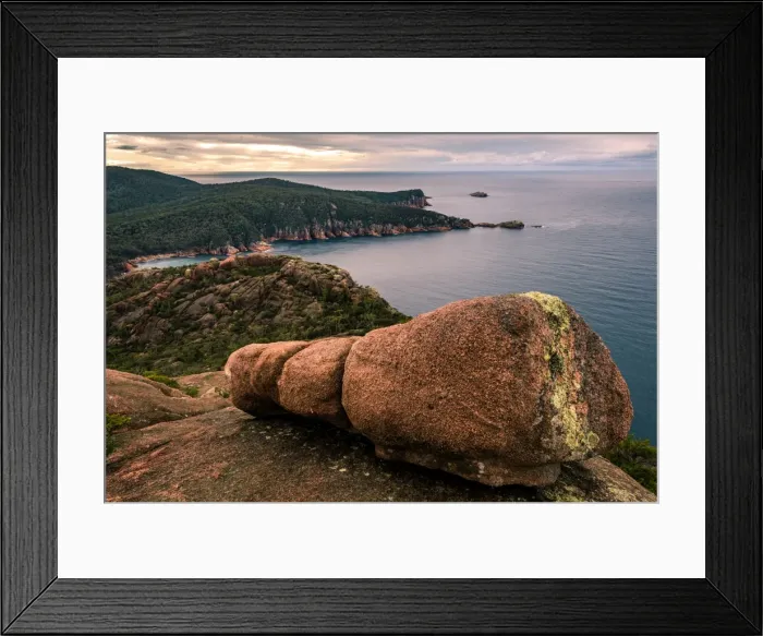 Framed Print : View to Sleepy Bay from mt Parsons, Freycinet National Park, Tasmania