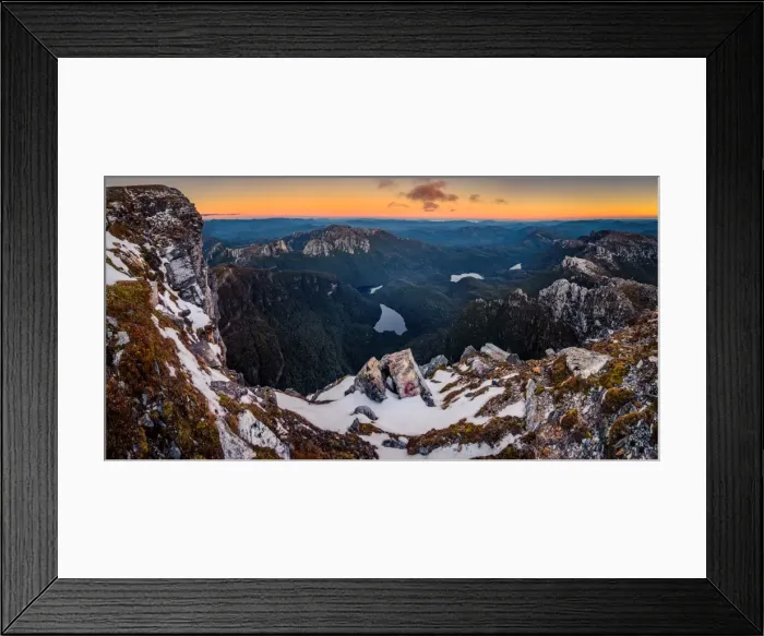 Framed Print : Lake Cecily, Lake Gertrude, Lake Magdalen and Lake Millicent in Franklin-Gordon Wild Rivers National Park, Tasmania. View from the top of Frenchmans Cap