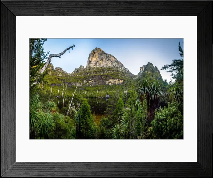 Framed Print : Franchmens cap and Lake Tahune at sunrise. Franklin-Gordon Wild Rivers National Park, Tasmania