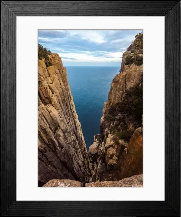 Framed Print : Looking down from Big Mama wall at Cape Pillar, Tasman Peninsula, Tasmania Framed Print : Looking down from Big Mama wall at Cape Pillar, Tasman Peninsula, Tasmania