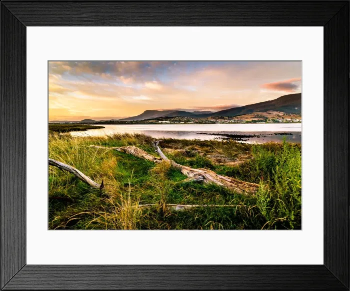 Framed Print : Sunrise over River Derwent. Huon valley, Hobart suburbs, Tasmania Framed Print : Sunrise over River Derwent. Huon valley, Hobart suburbs, Tasmania