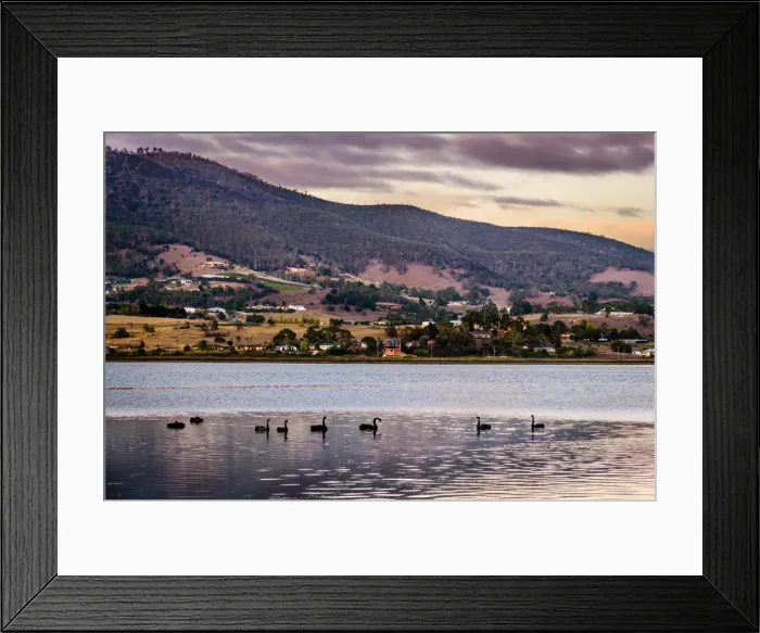 Framed Print : Sunrise over River Derwent. Huon valley, Hobart suburbs, Tasmania Framed Print : Sunrise over River Derwent. Huon valley, Hobart suburbs, Tasmania