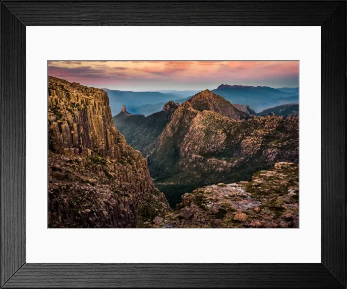 Framed Print : View to Lots Wife and Lighting Ridge from mt Anne in Southwest Tasmania Framed Print : View to Lots Wife and Lighting Ridge from mt Anne in Southwest Tasmania