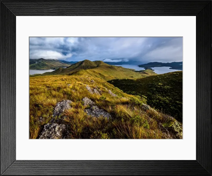 Framed Print : View from the top of Mt Beattie, Southwest Tasmania