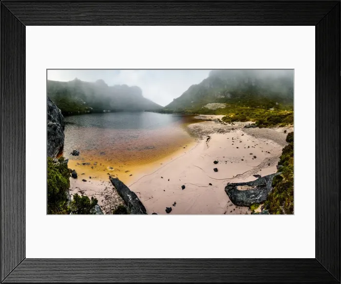 Framed Print : Lake Cygnus in Western Arthurs Range, Southwest Tasmania