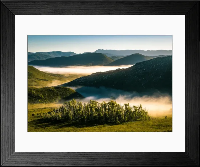 Framed Print : Morning fog at Southwest Tasmania. View from Eastern Arthur Range