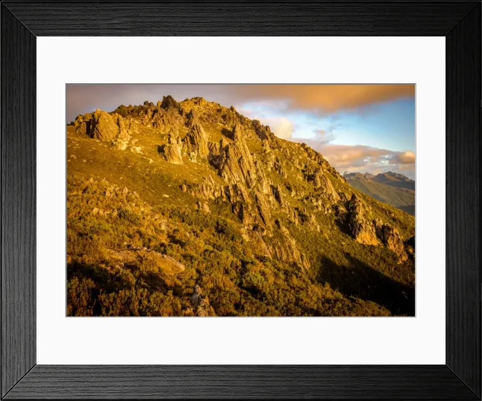 Framed Print : View to West Portal and Eastern Arthurs in Western Arthurs Range, Southwest Tasmania