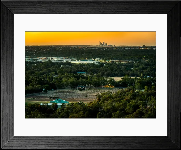 Framed Print : Perth Skyline from the hills with rural foreground Framed Print : Perth Skyline from the hills with rural foreground