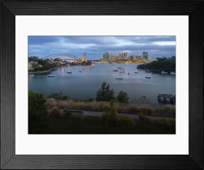 Framed Print : Sydney skyline after sunset from Waverton Point