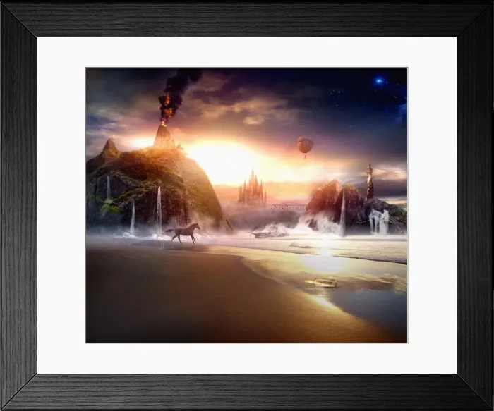 Framed Print : adventure, animals, australia, beach, bottle, castle, color image, computer graphic