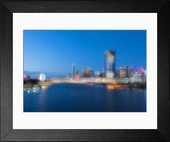 Framed Print : Brisbane cityscape and bokeh Framed Print : Brisbane cityscape and bokeh