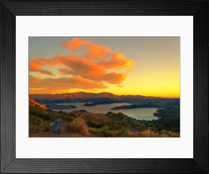 Framed Print : Sunset at Port hills observation point Christchurch Framed Print : Sunset at Port hills observation point Christchurch