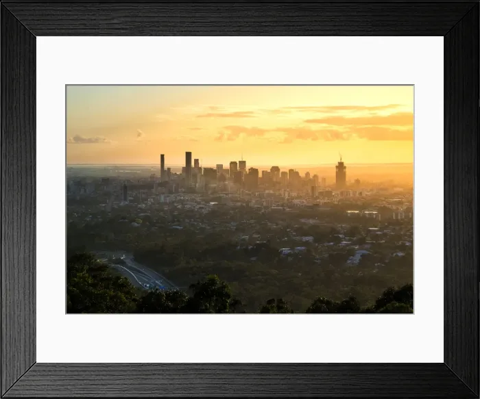 Framed Print : Sunrise of brisbane city view from mount coottha