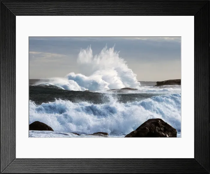 Framed Print : Extreme weather with waves crashing on coast Framed Print : Extreme weather with waves crashing on coast