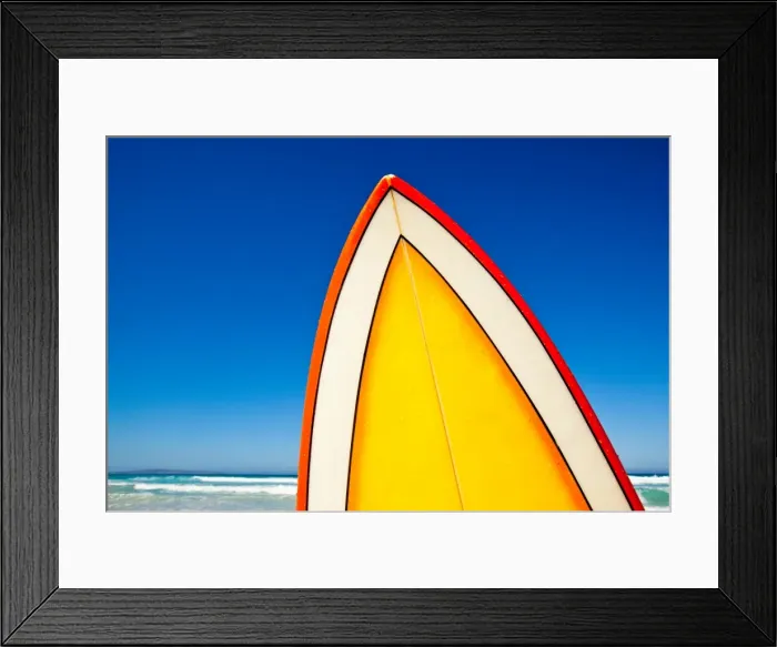 Framed Print : Retro surf board at beach, Australia