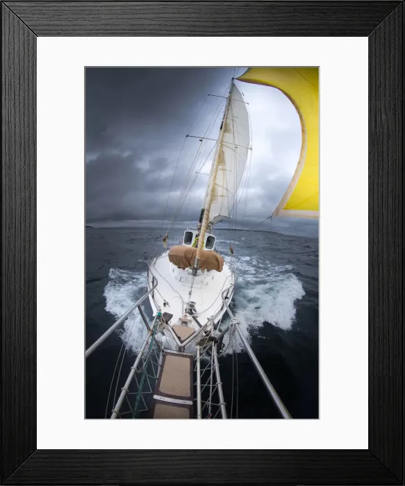 Framed Print : Sailing a yacht in a storm