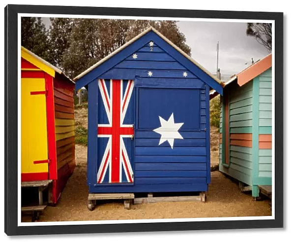 Australian flag painted on beach hut. Australia
