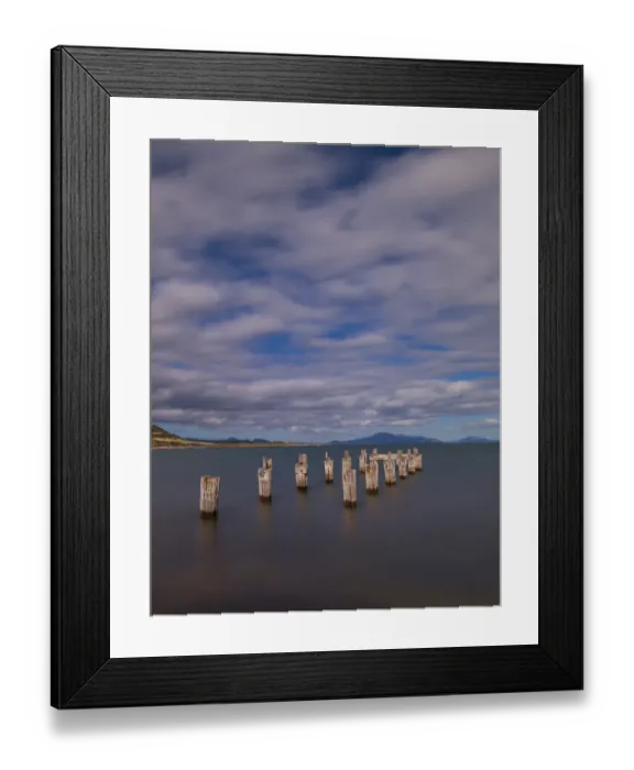 Framed Print : Old derelict pier at Lillies beach, on the coastline of Sawyers bay, Flinders Island, Bass Strait, Tasmania, Australia