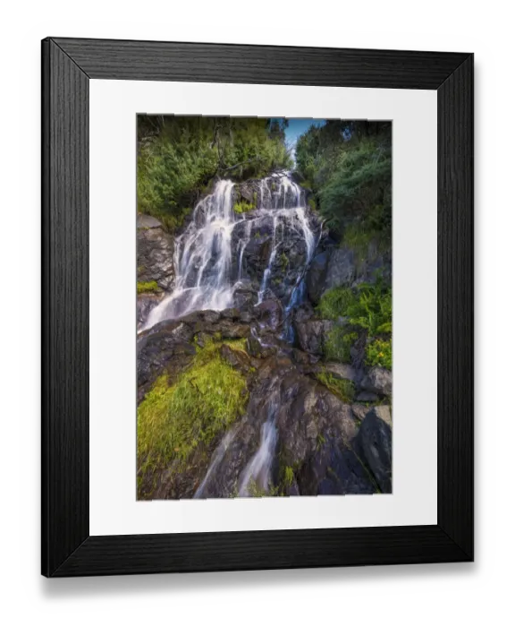 Framed Print : Flowing water over Falls Creek waterfall in the Alpine mountainous region of north east Victoria, Australia