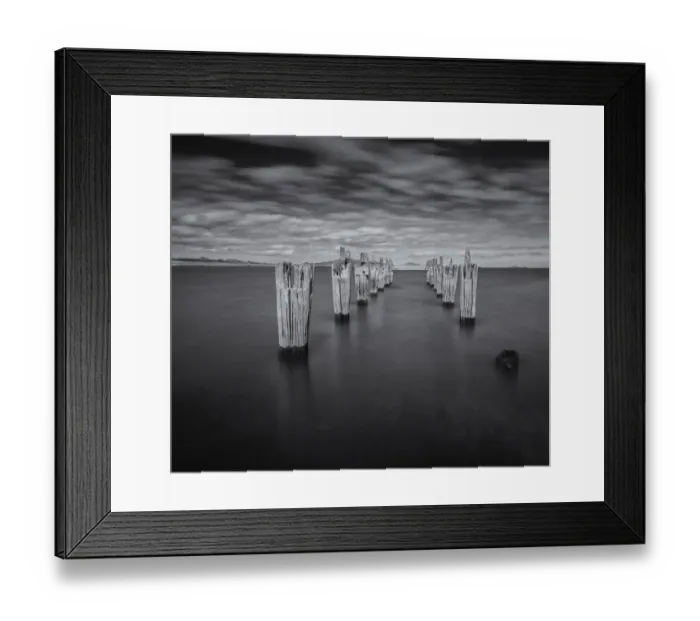 Framed Print : Old derelict pier at Lillies beach, on the coastline of Sawyers bay, Flinders Island, Bass Strait, Tasmania, Australia