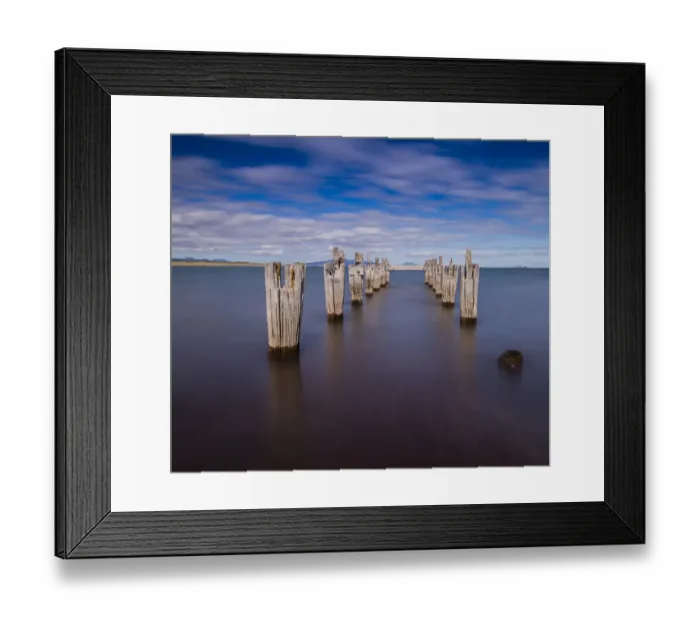Framed Print : Old derelict pier at Lillies beach, on the coastline of Sawyers bay, Flinders Island, Bass Strait, Tasmania, Australia