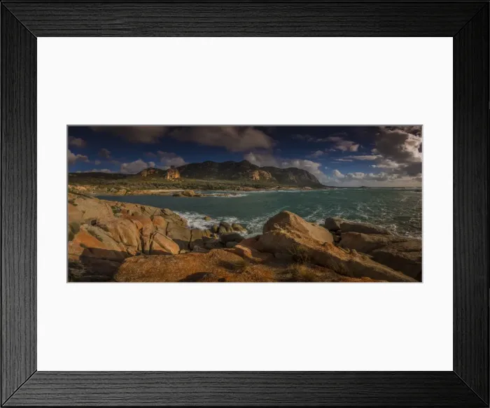 Framed Print : Coastal view of the docks, west coastline of Flinders Island, Bass Strait, Tasmania, Australia