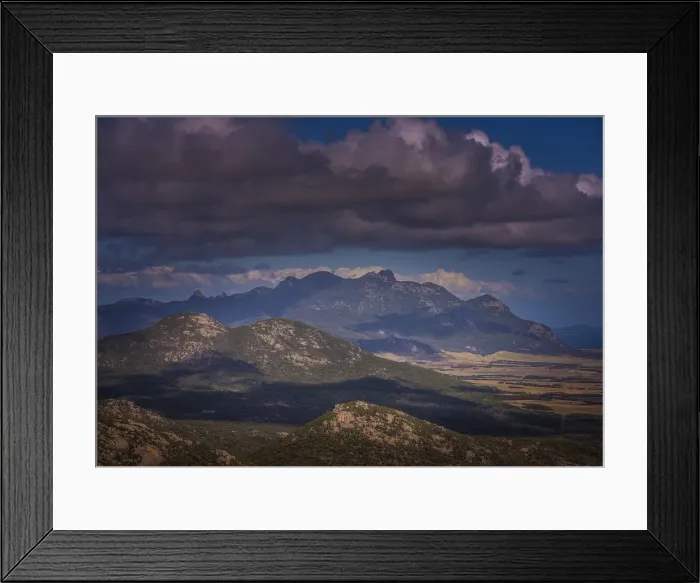 Framed Print : A view towards the Strzelecki range, Flinders Island, Bass Strait, Tasmania, Australia