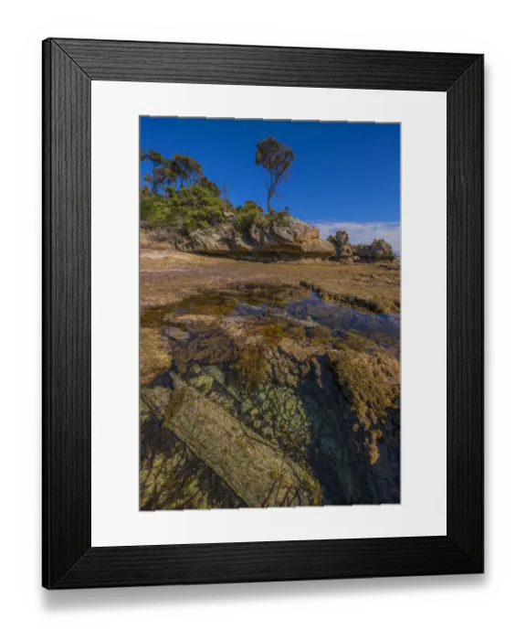 Framed Print : Cave beach in Port Davies at low tide, Flinders Island, Bass Strait, Tasmania, Australia