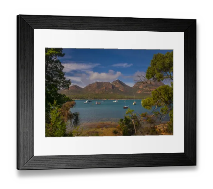 Framed Print : Early morning light in Coles Bay, Freycinet National Park, east coastline of Tasmania