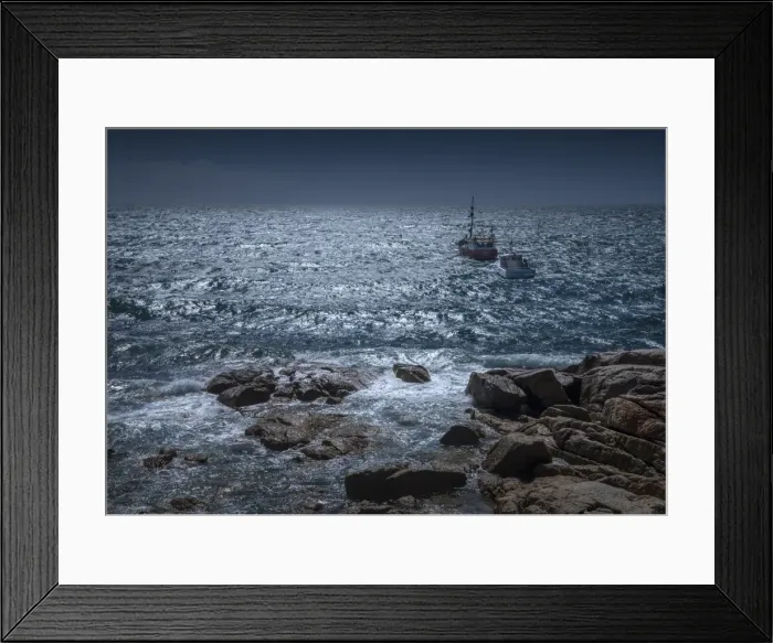 Framed Print : Rough seas and approaching storm at Bicheno, east coastline of Tasmania