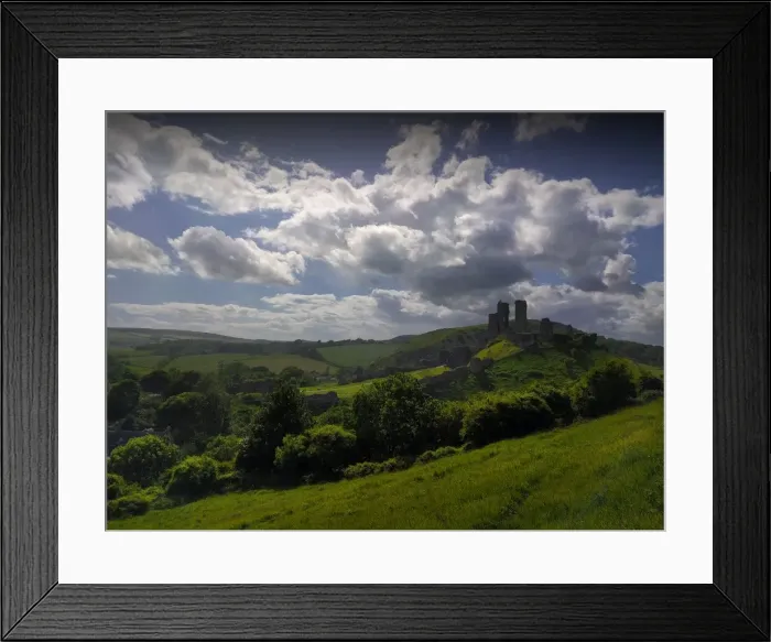 Framed Print : View at Corfe Castle, Dorset, Isle of Purbeck, England, United Kingdom