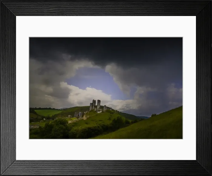 Framed Print : View at Corfe Castle, Dorset, Isle of Purbeck, England, United Kingdom Framed Print : View at Corfe Castle, Dorset, Isle of Purbeck, England, United Kingdom