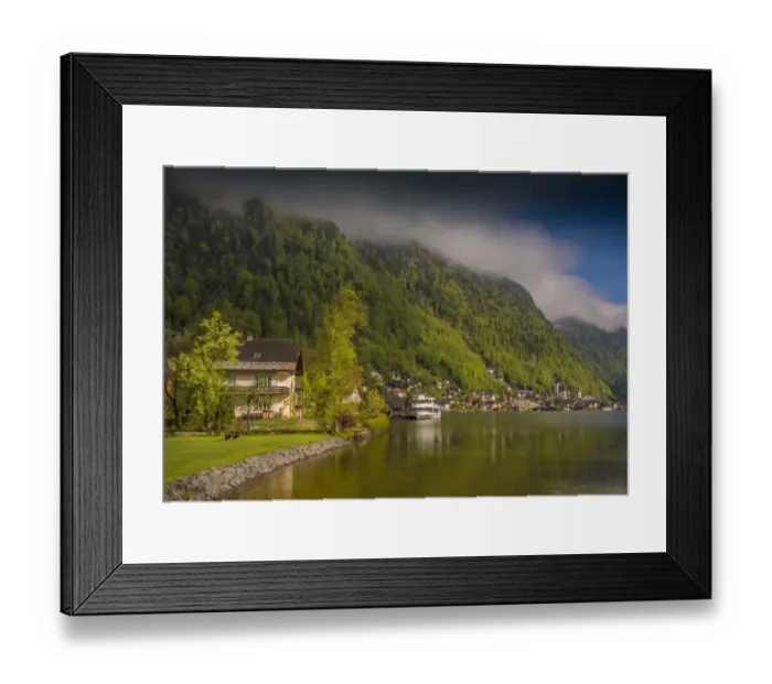 Framed Print : Lake Hallstatt and views of the beautiful historic village, in the mountainous region of Salzkammergut, Austria