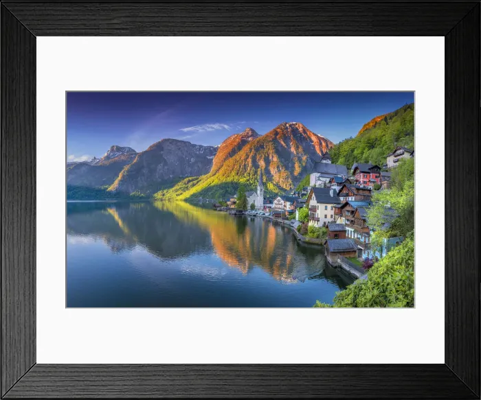 Framed Print : The Alpine village of Hallstatt in the central mountain region of Austria