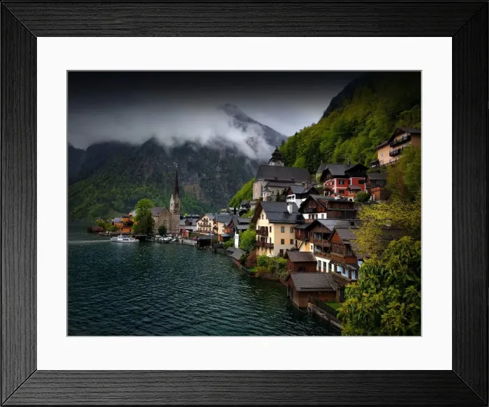 Framed Print : The Alpine village of Hallstatt in the central mountain region of Austria