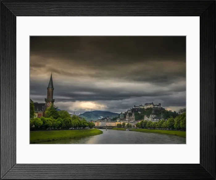 Framed Print : The city of Salzburg on the banks of the Salzach River, Austria Framed Print : The city of Salzburg on the banks of the Salzach River, Austria