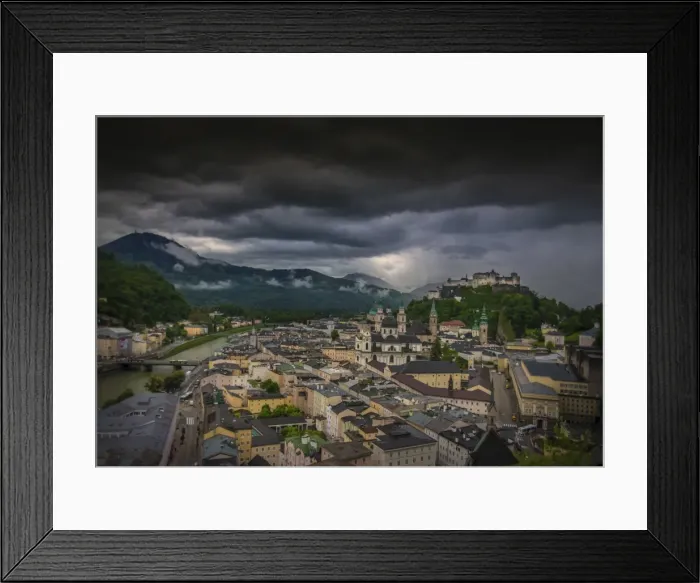 Framed Print : The city of Salzburg on the banks of the Salzach River, Austria Framed Print : The city of Salzburg on the banks of the Salzach River, Austria