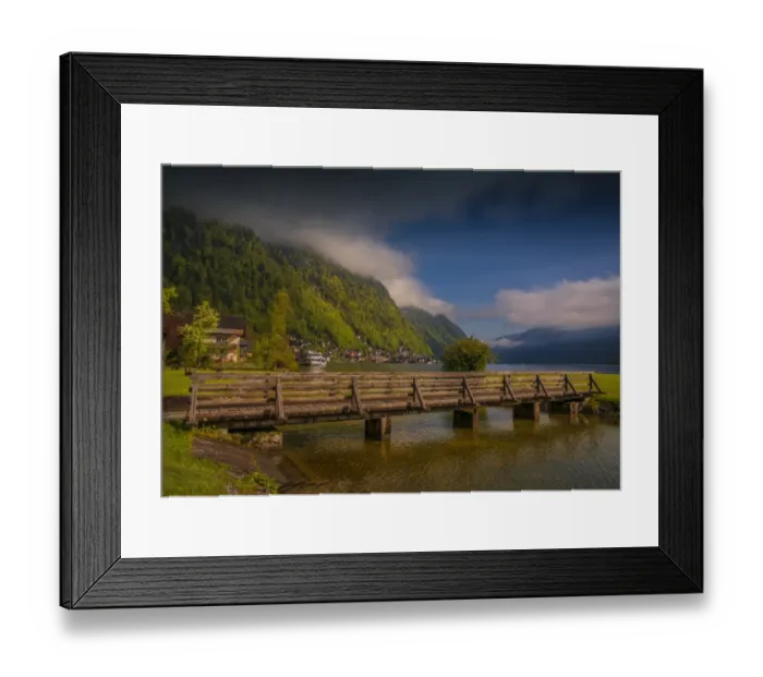 Framed Print : Lake Hallstatt and views of the beautiful historic village, in the mountainous region of Salzkammergut, Austria