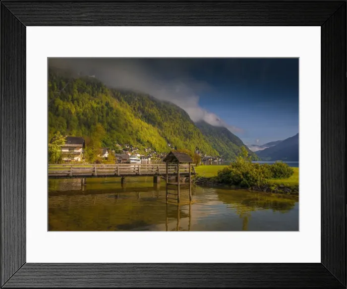 Framed Print : Lake Hallstatt and views of the beautiful historic village, in the mountainous region of Salzkammergut, Austria