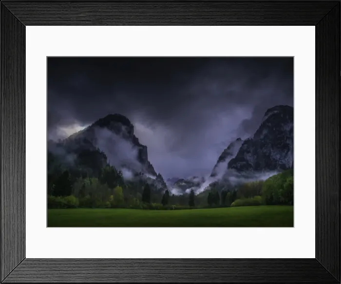 Framed Print : Mountain views and dawn mist, Admont Valley in spring, central Austria