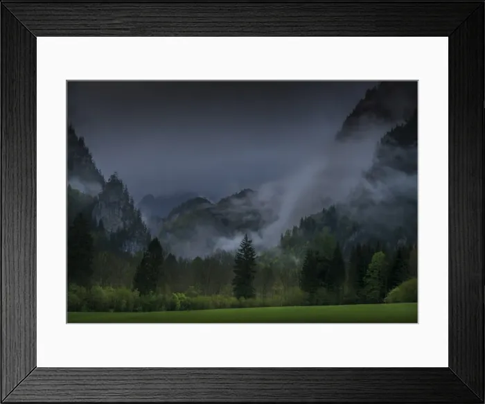Framed Print : Mountain views and dawn mist, Admont Valley in spring, central Austria