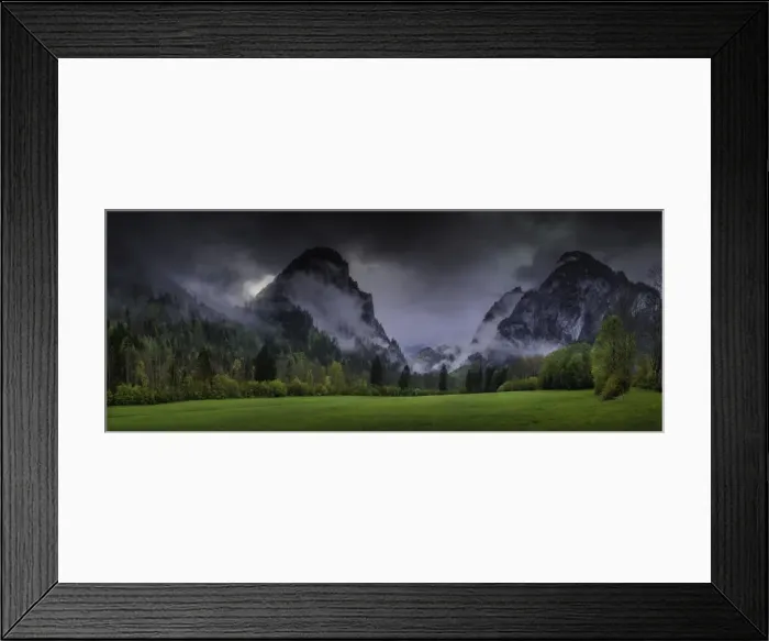 Framed Print : Mountain views and dawn mist, Admont Valley in spring, central Austria Framed Print : Mountain views and dawn mist, Admont Valley in spring, central Austria