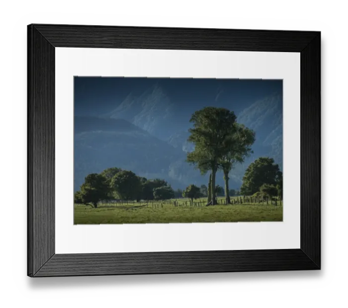 Framed Print : West coast countryside at Lake Matheson, south Island, New Zealand Framed Print : West coast countryside at Lake Matheson, south Island, New Zealand