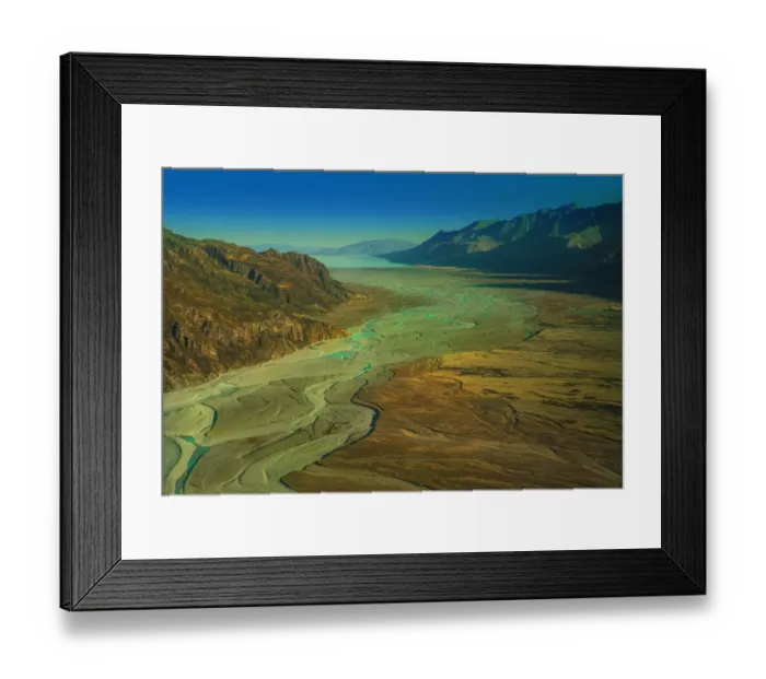 Framed Print : Hooker river Aerial, Mount-cook Aoraki National Park, south island, New Zealand