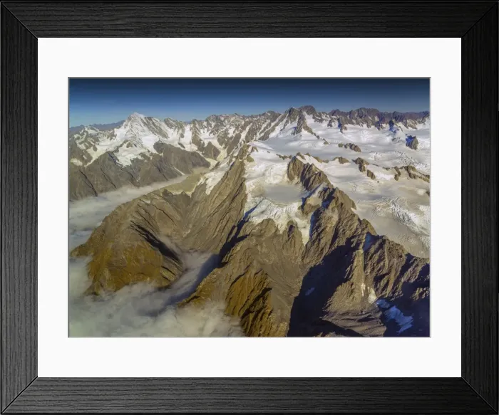 Framed Print : Aerial view of the Mount Cook Aoraki National Park, south Island of New Zealand