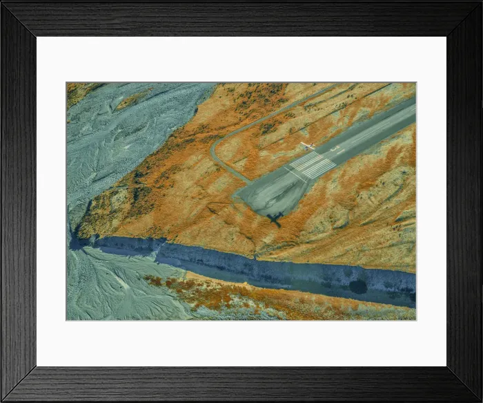 Framed Print : Aerial view of runway in the Mount Cook national park