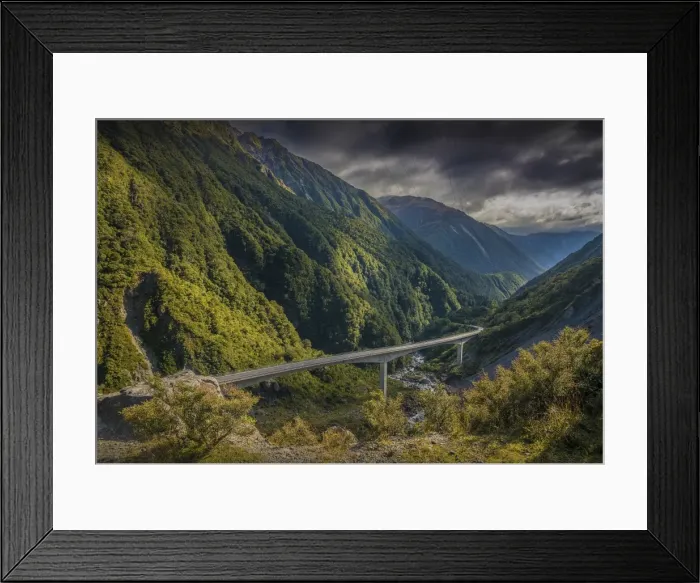 Framed Print : Scenic highway through Arthurs Pass, South Island of New Zealand
