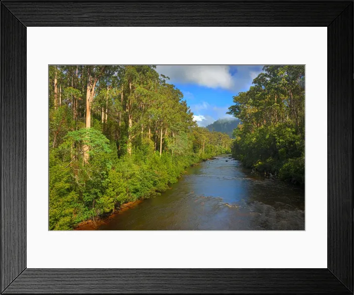 Framed Print : A view of the Huon river near the Tahune airwalk in southern Tasmania