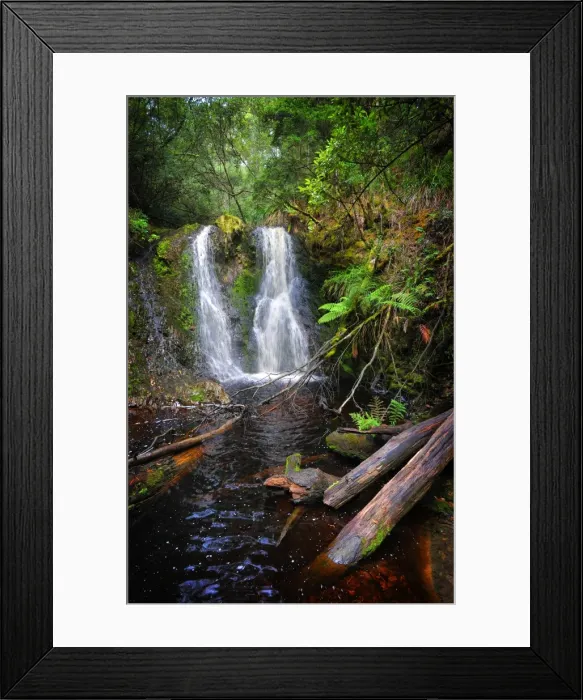 Framed Print : Waterfall in the forest near Strahan, west coastline of Tasmania, Australia